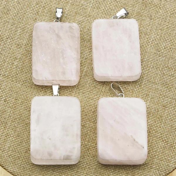 Colares de pingente de pedra natural rosa quartzo retângulo ping uma marca colar camisola corrente brincos diy jóias acessórios atacado 8 pçs