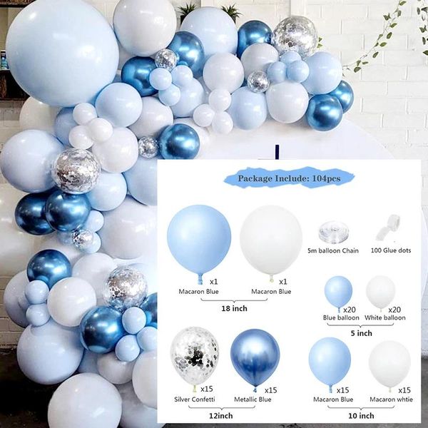 Decorazione per feste Bambini Ragazzo 1 ° compleanno Bomboniera Misto Blu Bianco Set Palloncino in lattice per Baby Shower Battesimo Battesimo Bar Mitzvah Decor