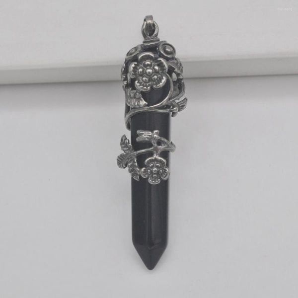 Anhänger Halsketten Schwarz Karneol Stein EDELSTEIN Säule Blume Pflanzen Schmuck S232