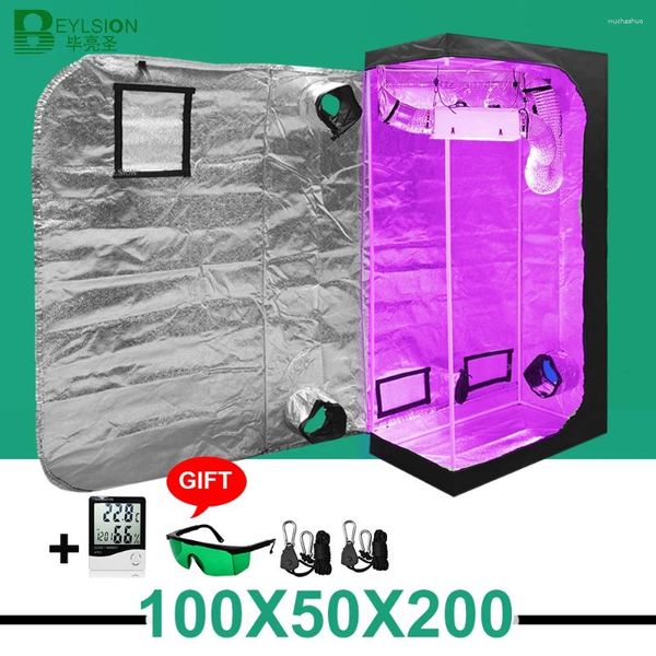 Luzes de cultivo beylsion 100x50x200 caixa de tenda de cultivo com janela de relógio reflexiva tendas mylar sala de piso removível para interior