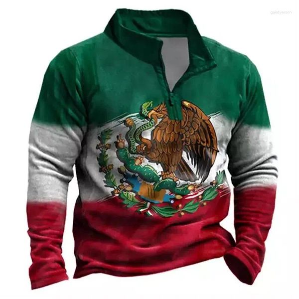 Erkek Hoodies Moda Fermuarı Sweatshirts Erkekler 3d Meksika Baskı Retro Yüksek Kaliteli Giyim Sokak Tasarımcısı Kısa Kollu