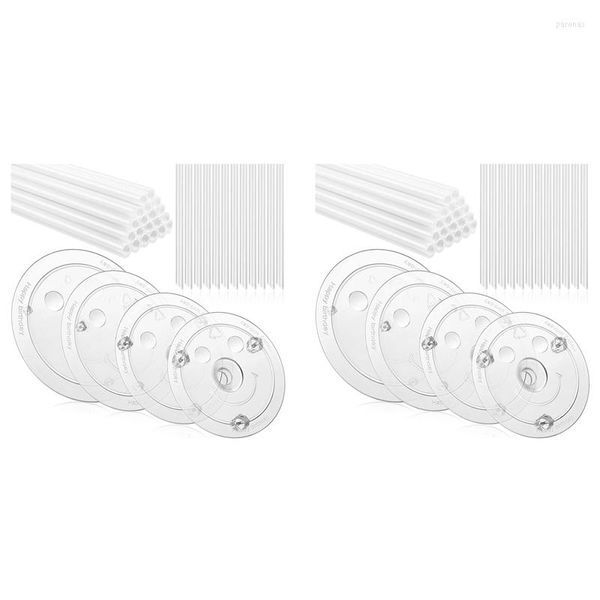 Moldes de cozimento 40 peças Bolo de plástico branco Suporte de hastes com 8 placas separadoras bolos e 24 transparentes