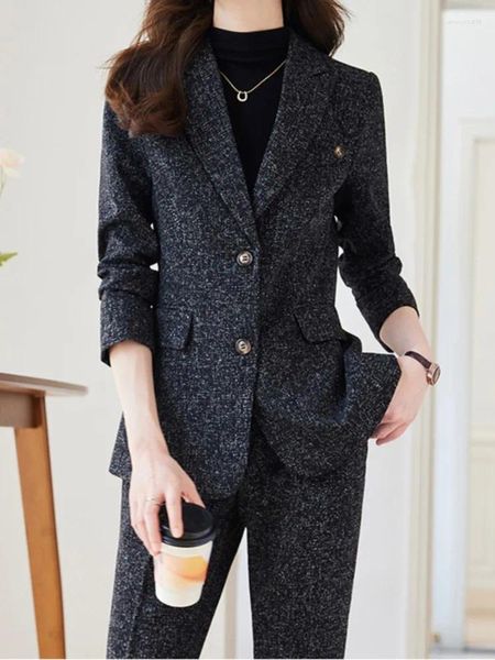 Pantaloni a due pezzi da donna Moda coreana Donna Vintage Blazer da ufficio Tailleur pantalone Casual Elegante Chic Solido Giacche Pantaloni Abito da lavoro femminile