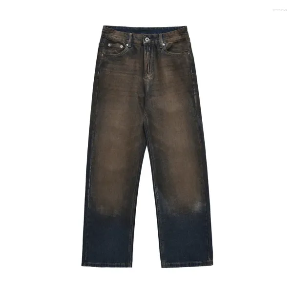 Jeans masculinos americanos resíduos sujeira cor spray pintura fazer calças sujas velhas moda tubo reto perna larga calças de chão