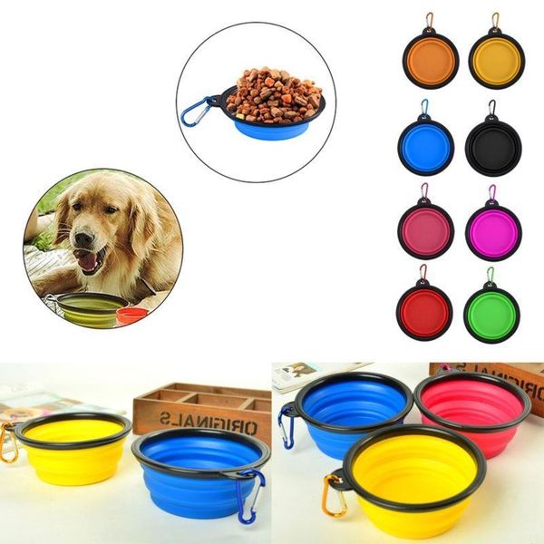 Portátil dobrável pet cão gato tigelas de alimentação com fivela compacto viagem ao ar livre alimentador silicone atacado frete grátis nxekh