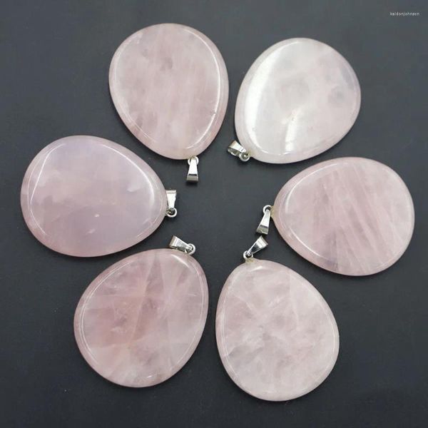 Collane con ciondolo Pietra naturale Quarzo rosa Pendenti con gocce d'acqua piatte Collana Ciondoli Reiki Accessori per gioielli Produzione all'ingrosso 8 pezzi