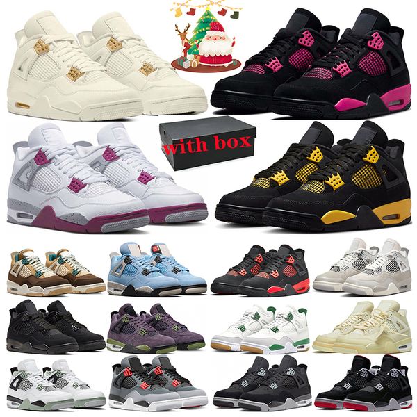 4s Jumpman 4 Sapatos de Basquete Mens Treinadores Frozen Moments Militar Black Cat What The Olive Neon Rosa Cimento Vermelho Criado Sail Mulheres Sapatilhas Esportes