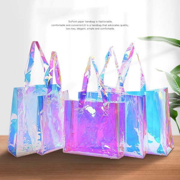 Sacchetti per imballaggio regalo di Natale con manici Borsa regalo in PVC con laser Tote Shopping Jelly Thanksgiving Organizer LX6247