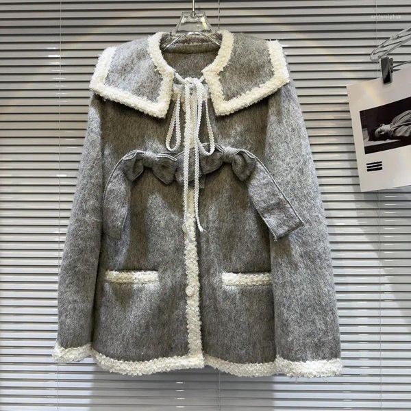 Trench da donna PREPOMP 2023 Arrivo invernale Arco Fasciatura Scialle Giacca di lana Donna Cappotto grigio GM657