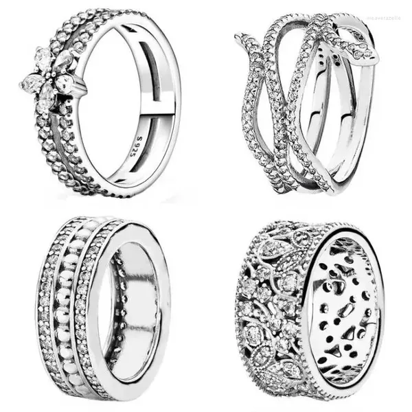 Anéis de cluster Original Swirling Snake Snowflake para sempre cintilante folhas grossas banda anel 925 prata esterlina efor mulheres europa jóias