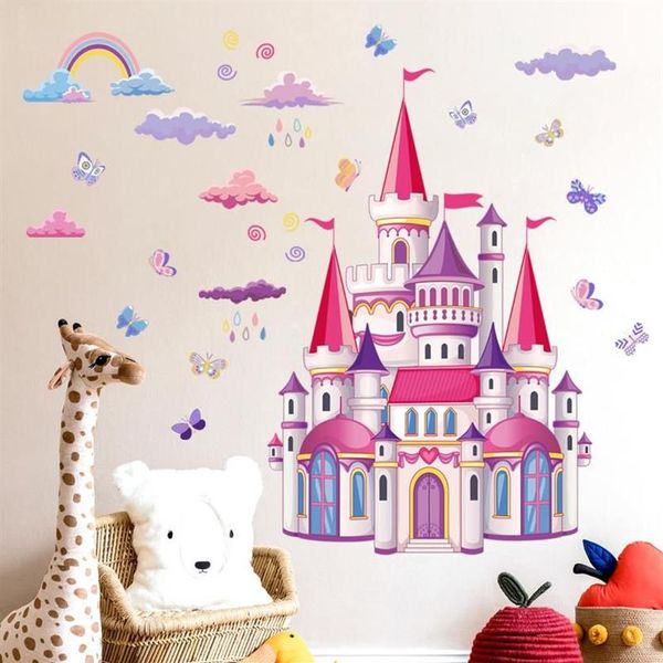 Adesivos de parede DIY colorido arco-íris nuvens conto de fadas princesa castelo para bebê menina crianças decoração de casa decor296b