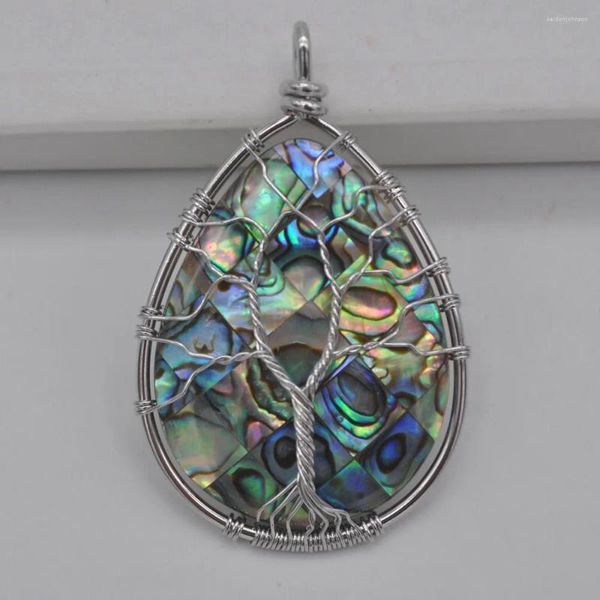 Collane con ciondolo Albero della vita fortunato fatto a mano con conchiglia di abalone della Zelanda Gioielli avvolgenti in filo metallico per regalo donna S068