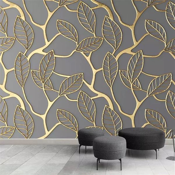 Benutzerdefinierte Po Tapete Wandmalereien 3D Stereoskopische Goldene Baum Blätter Kreative Kunst Wohnzimmer TV Hintergrund Wand Papiere Wohnkultur307b