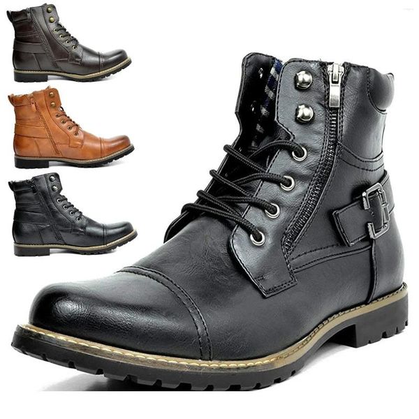 Botas Size38-48 Homens Couro Redondo Toe Grade Padrão Quadrado Salto Masculino Sapatos Requintado Moda Lazer Design Motocicleta