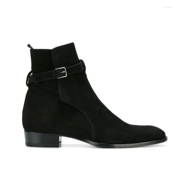 Botas inverno marrom preto curto para homens baixo salto fivela cinta moda tornozelo negócio quadrado toe