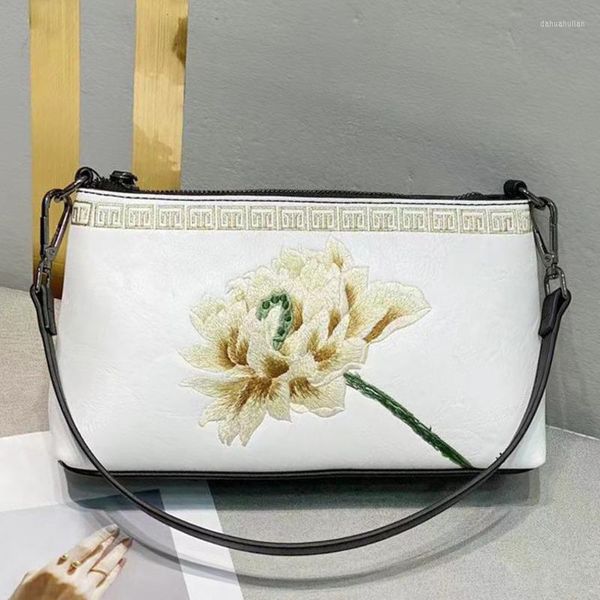 Akşam çantaları lüks deri basit crossbody messenger çanta bayanlar retro çiçek nakış cheongsam omuz kadın