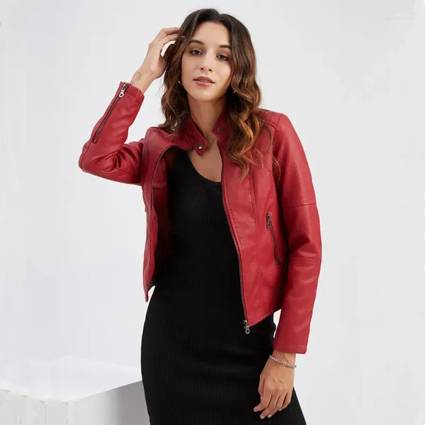 Jaquetas femininas moda primavera outono inverno mulheres curto fino zíper pu jaqueta de couro escritório senhora casaco casual roupas ao ar livre menina festa presente