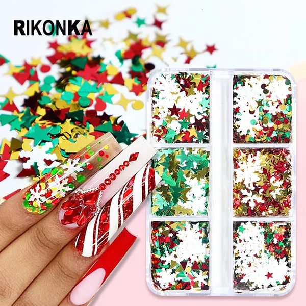 Decorações de arte de unha holográfica floco de neve lantejoulas glitter flocos encantos acessórios natal manicure design suprimentos para festas 231121