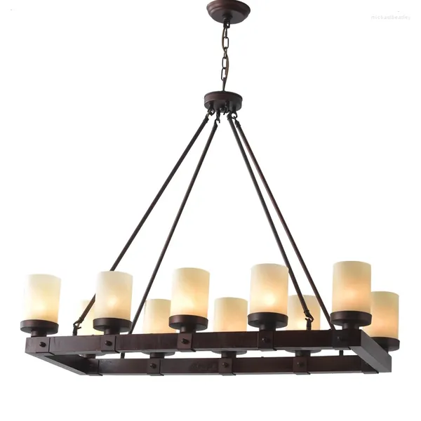 Подвесные светильники Американская простая лампа для столовой Средиземноморская креативная деревянная художественная настольная стеклянная прямоугольная люстра