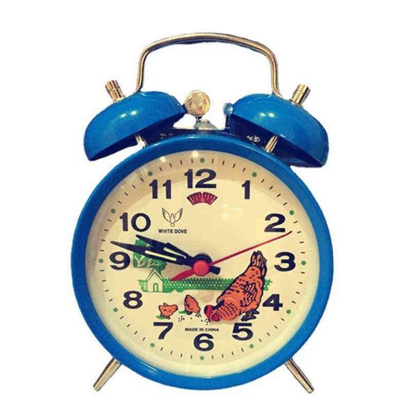 Sveglia meccanica in metallo rumoroso Orologio per bambini Campana Pollo Orologio vintage Orologio da tavolo Beccare Orologi di riso Idee regalo 2238f