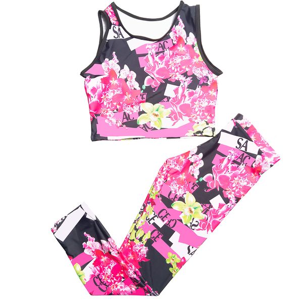 Bloemenprint tanktop broek set zomer mouwloos yogavest met pad elastische slanke legging dames designer yoga fitness outfit
