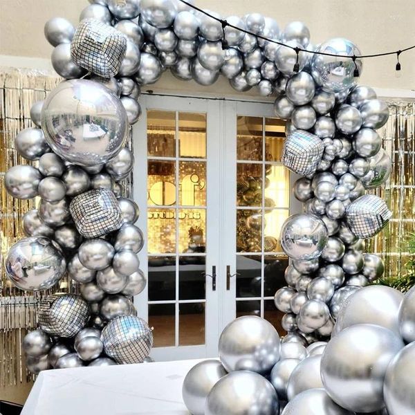 Decorazione per feste Palloncini da discoteca laser argento Palloncino metallico Grande foglio di alluminio Baloon per decorazioni di nozze di compleanno retrò anni '80 e '90