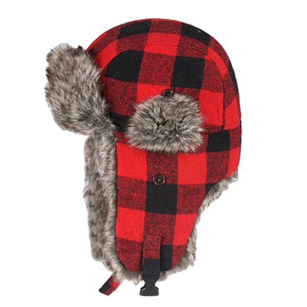 Trapper Hüte Winter für Herren Bomber Hut Fell Rot Warm Earflap Cap Winddicht Frauen Dicker Plaid Russische Uschanka Schwarz Blau 231122