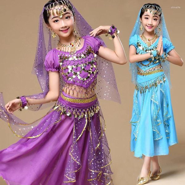 Stage Wear 4pcs / set Kid Belly Dance Costumes Set Oriental Bellydance Meninas Egípcias Crianças Dançando