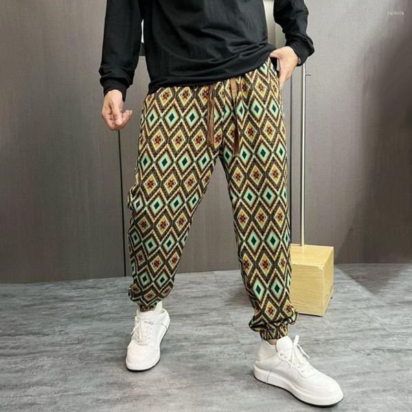 Pantaloni da uomo Bohemien Sezione sottile Trendy Uomo grasso Sciolto Piedi con travi di grandi dimensioni Harem Pantaloni casual in stile nazionale per le vacanze a nove punti