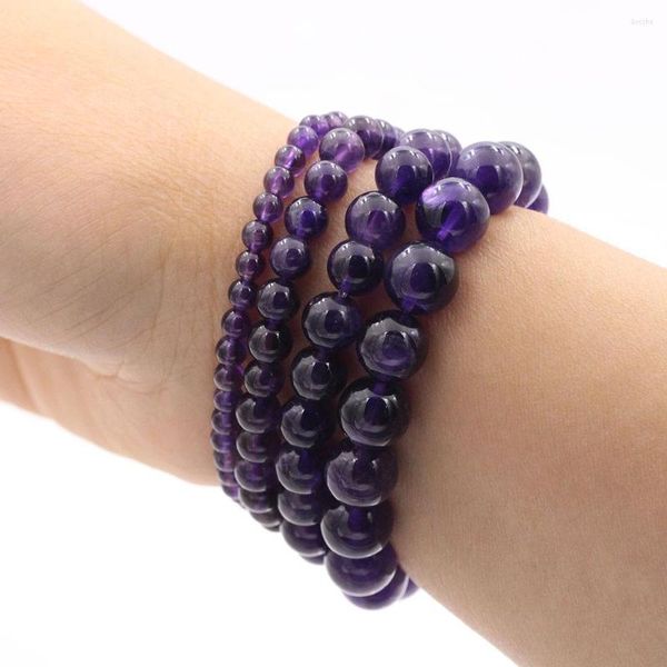 Strand 4 6 8 10mm Viola Polvere Quarzo Pietra Naturale Braccialetto di Perline Ametiste Gioielli Gemma Amanti Donna Uomo Regali di Nozze