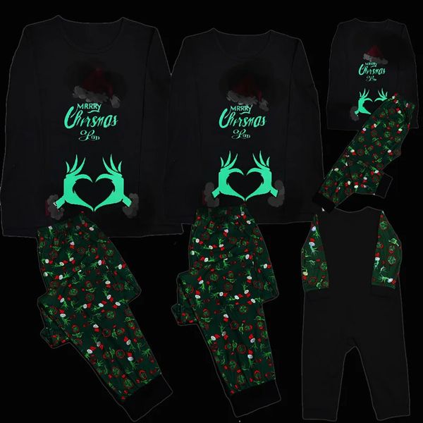 Conjunto de pijamas combinando para a família, engraçado, Natal, família, estampa fluorescente, mãe, pai, crianças, roupas, macacão de bebê, família, mamãe e eu, roupas 231122