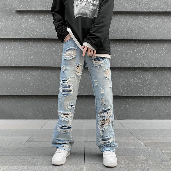 Herren Jeans Tfetters Marke zerrissen ausgestellten Männern Baumwolle mit mittlerer Aufstieg gebleichtes Hip Hop Man Hosen Mode -Mens Sommerkleidung 2023