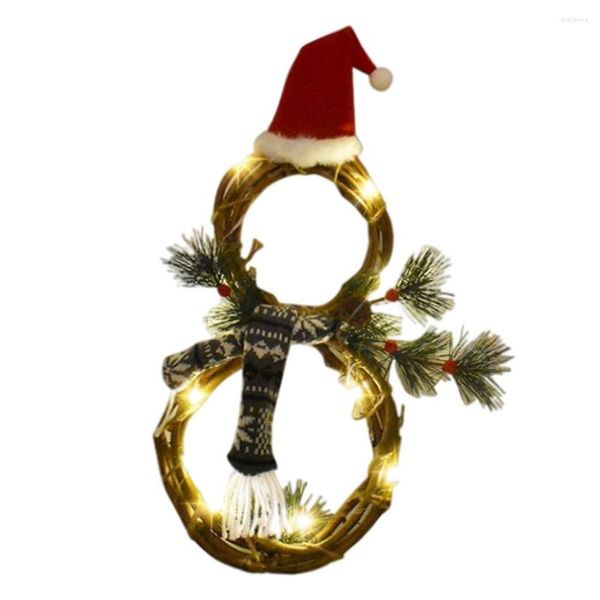 Flores decorativas Garland de Natal com luzes de neve de luzes LED Grinalh de vime para a porta da frente decoração de parede da casa iluminada