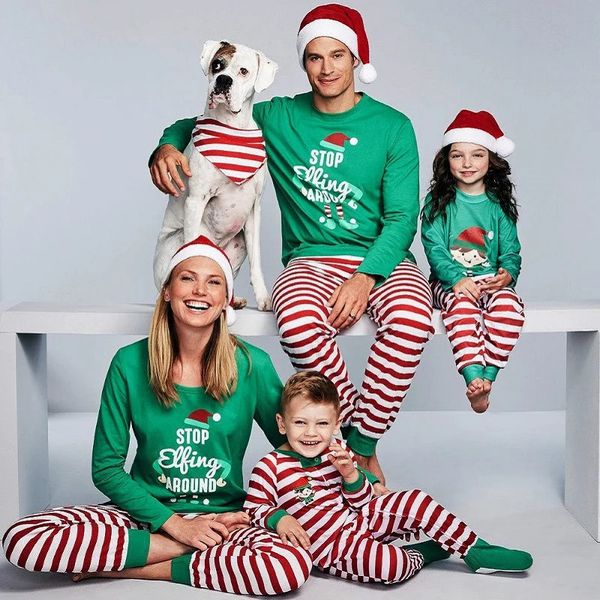 Passende Familien-Outfits, Familien-Weihnachts-Pyjama-Set, Weihnachts-Briefdruck, Stop Elfing Around, Familien-passende Kleidung, Pyjama für Erwachsene, Baby-Strampler 231121