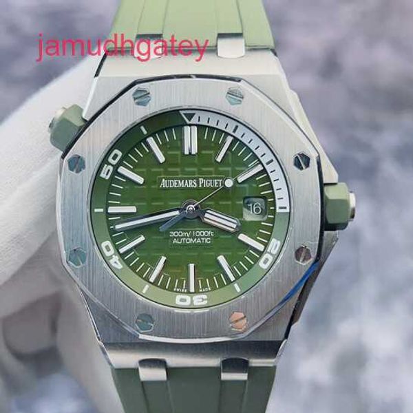 Ap Swiss Luxusuhr Royal Oak Offshore Serie 15710st Avocado 1/4 weißes Zifferblatt 42 mm Datumsanzeige mechanische Uhr 18 Komplettset