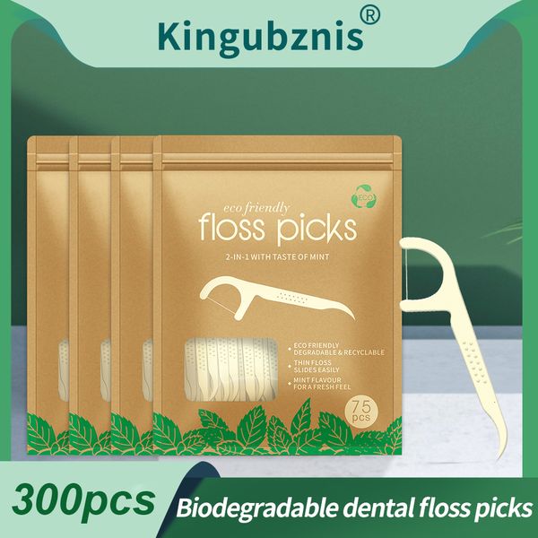 Floss Dental 300pcs Biodegradável ER Polícia vegana de dente com fios Ultrathin Eco Friendly Picks Limpe entre os dentes 230421