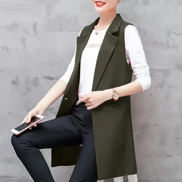 Abiti da donna Cappotto da donna morbido Gilet Giacca Abito elegante Risvolto di media lunghezza con tasche sottili Stile formale da pendolarismo