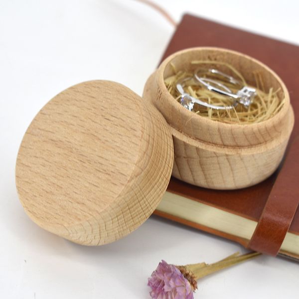 Caixa de armazenamento de madeira pequena redonda caixa de anel de casamento retro decorativo artesanato natural caixa de jóias acessórios de casamento caixa de presente