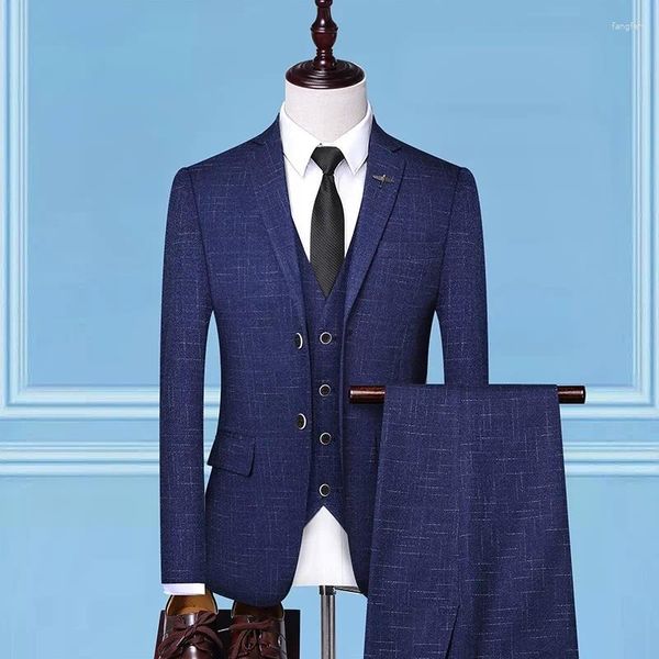Erkekler Suits Business Resmi İnce Takım 3 Parçalı Blazer Yelek Pantolon Butik Moda Damat Düğün Üst düzey gündelik