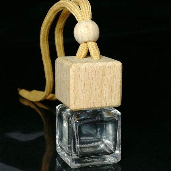 8ml garrafas de perfume de carro tampa de parafuso de madeira garrafa vazia de vidro com corda pendurada para decorações de carro ambientador vnouk