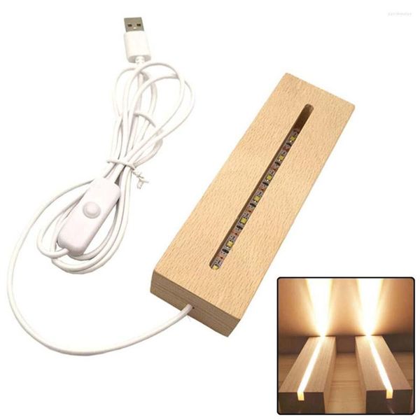 Lampade da tavolo Espositore luminoso a LED Carica USB Base rettangolare Portalampada Resina epossidica in legno Artigianato artistico per accessori per la decorazione domestica