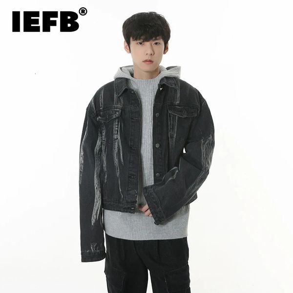 Jaquetas masculinas IEFB Jaquetas jeans masculinas estilo coreano gravata curta tingida punk na moda jean casaco hip hop homem casual outerwear personalidade tops 9c2193 231121