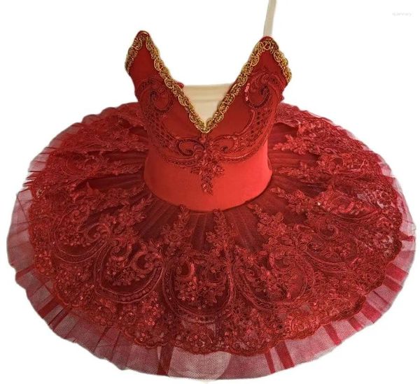 Stage Wear Bambini Tutu di balletto professionale Vestito Rosso Pancake Performance Danza Lago dei cigni Ballerina Costumi Ragazze