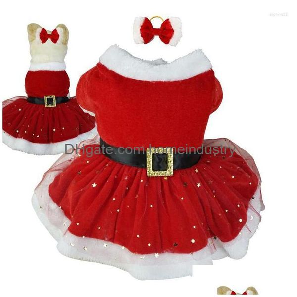 Одежда для собак Одежда для собак Рождественский наряд для домашних животных Блестящая сетка Костюм Санта-Клауса Милая одежда для девочек Красные платья Кошка Праздник Drop Deliver Dhcyg