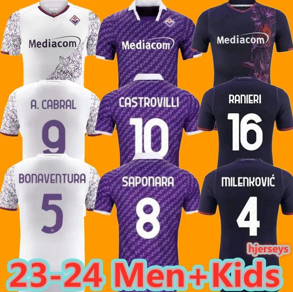 23 24 Fiorentina Fußballtrikots J. IKONE 2023 2024 CASTROVILLI ERICK Florenz Trikot ACF BIRAGHI JOVIC A. CABRAL Milenkovic C KOUAME SOTTIL Herren- und Kinder-Fußballtrikot
