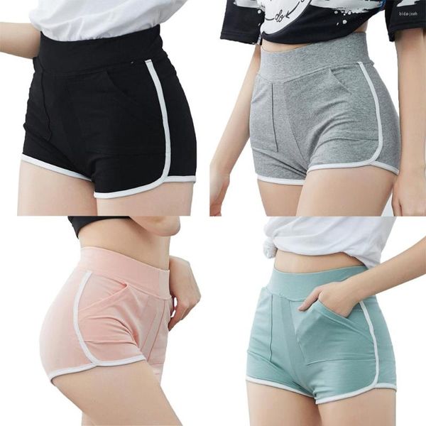 Shorts ativos ioga causal de algodão para mulheres 2023 Summer Sports Fitness Skinny Pocket Slim Pocket High Salty Gym Cloths calças curtas