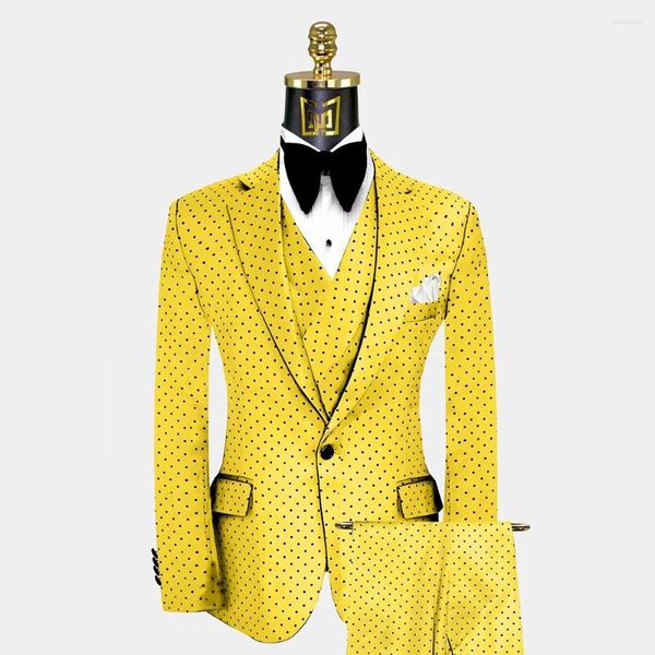 Erkek takım elbise muhteşem sarı takım erkekler resmi parti iş ince fit blazer düğün damat smokin 3 parça ceket pantolon kostüm homme