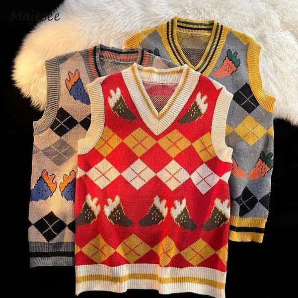 Herrenwesten Paar Pullover Weste Männer Klassische Mode Argyle High Street Japanischer Stil V-Ausschnitt Vielseitig Ästhetisch Frühling Herbst Temperament