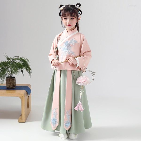 Vestidos casuais han fu garotas antigas fantasia de estilo chinês super fada de manga longa saia