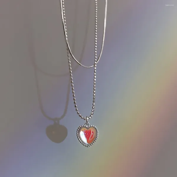 Ожерелья с подвесками серебряного цвета, двойное ожерелье в форме сердца с лунным камнем, женское ожерелье с градиентом, драгоценный камень, цепочка на ключицу, пара
